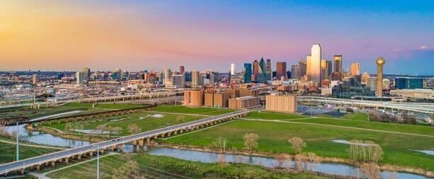 Dallas, Texas, USA Downtown Drone Skyline Aerial Panorama